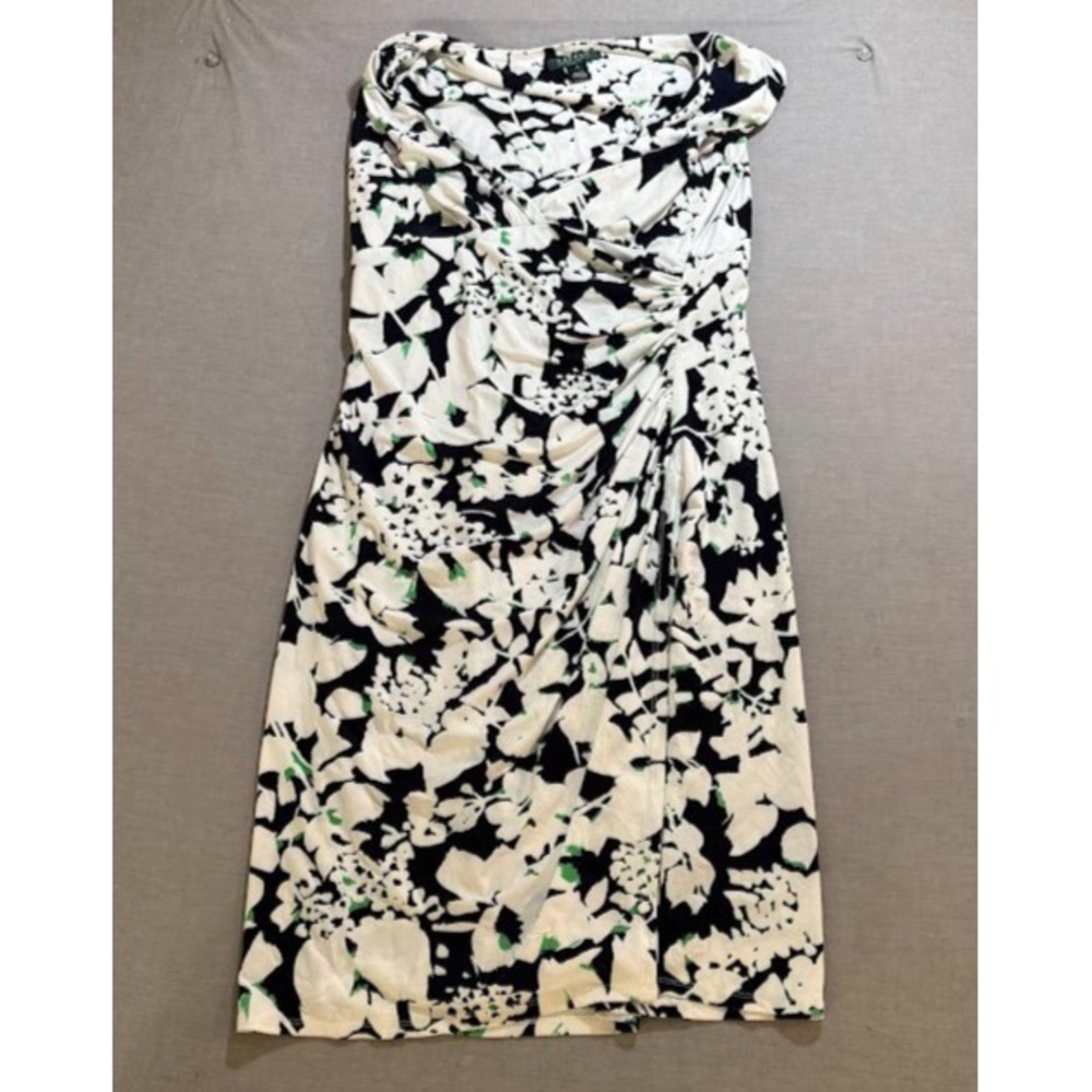 Lauren Ralph Lauren Dress Women 10 Black Floral Scrunch Sleeveless Ladies.‎